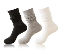 BDSHUNBF 3 Pairs Women's Slouch Socks - Extra Long Scrunch Knee High Socks, Novelty Cotton Knit Boot Socks for Fall Winter, One Size