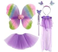 BDSHUNBF 5 Pcs Fairy Wings & Dressing Up Costume Set for Girls - Butterfly Wings, Magic Wand, Tutu & Headband