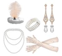 BDSHUNBF 5 Pieces 1920s accessories for women, 1920 Accessories Set, Great Gatsby Accessories Women, 1920s Fashion Flapper Headband, Roaring 20's Theme Flapper Costume Gatsby Accessories Set
