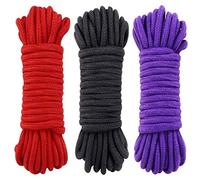 BDSM 96 Feet Bondage Shibari 3 Pack Soft Cotton Rope | Sex Restraints for Couples | Black, Red & Purple | 3- Pack 32 feet/10m Each