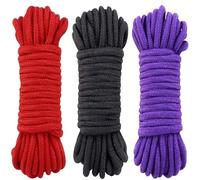 BDSM 96 Feet Bondage Shibari 3 Pack Soft Cotton Rope | Sex Restraints for Couples | Black, Red & Purple | 3- Pack 32 feet/10m Each