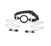 BDSM Adjustable Lockable Bondage Adult Game Erotic Sex Toys for Women Silicone Gag O-Ring Gag with Nipple Clamp Adult BDSM Harness Set Black Long One Size