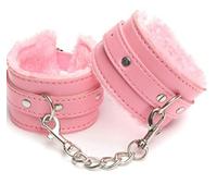 BDSM Bondage Cuffs, Furry Wrist Restraints with Metal Chain, Adjustable Handcuffs for Couples Faux Leather Bondage Set Adult Role Play Toy Cosplay Comfortable BDSM Wrist Cuffs Gift MagicNitz (Pink)