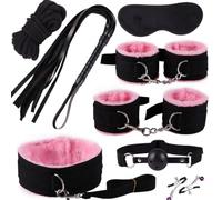 BDSM-Bondage-Kit Restraints Kit Sex Toys for Couples,Adjustable Bondage Set Fuzzy Handcuffs Ball Gag Couple Sex Toys BSDM Toys for Couples Juguetes Sexuales Eroticos (Pink)