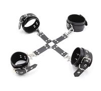 BDSM Bondage Kit Sex Toys of Leather Handcuffs with Cross Buckle Strap for Men Women Fetish Slave Roleplay Flirt Black One Size