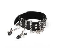 BDSM Bondage Restraint Equipment Metal Chain Nipple Clamp Neck Collar Handcuffs Adult Erotic Sex Toys for Woman Men Couples Game Black One Size