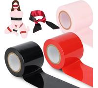 BDSM Bondage Restraints Tape Set, 3 Rolls Electrostatic Tape with Blindfold, Sex Bondage Toy for Restraining Pleasure, Adult Sex Toys Bondage Tape Reusable Binding PVC Sex Things (Black, Red, Pink)