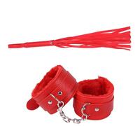 BDSM Bondage Set Plush Handcuffs with Whip Sex Slave Games for Adult Racing Riding Horse Flogger Erotic Accessories Couples Red One Size