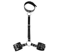 BDSM Bondage Sex Handcuff Bracelets Comfy Neck to Wrist Restraints Erotic Collar Handcuffs Bondage Kit Slave Role Play Fetish Sex Toys for Couples Black One Size
