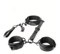 BDSM Bondage Sex Handcuffs Collar Sex Restraints Set Couples Sex Toys,Neck to Wrist Restraints Kit with Traction Sex Paddle for Beginner Couple Black One Size