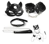BDSM Bondage Sex Restraints Set Cat Mask Sex Toys,Restraints Kits with Leash Sex Handcuffs and Blinder Riveted Collar Adjustable Bondage Gear and Accessories SM Role Play Toy for Beginner and Couples