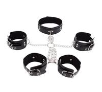 BDSM Bondage to The Bed Handcuff Toy Sex Restraints PU Leather Collar Fetish Chain Hand Cuffs Harness Slave Neck Cuff Adult Game Kits Black One Size
