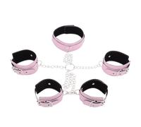 BDSM Bondage to The Bed Handcuff Toy Sex Restraints PU Leather Collar Fetish Chain Hand Cuffs Harness Slave Neck Cuff Adult Game Kits Pink One Size