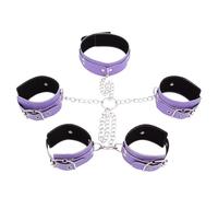 BDSM Bondage to The Bed Handcuff Toy Sex Restraints PU Leather Collar Fetish Chain Hand Cuffs Harness Slave Neck Cuff Adult Game Kits Purple One Size