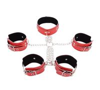 BDSM Bondage to The Bed Handcuff Toy Sex Restraints PU Leather Collar Fetish Chain Hand Cuffs Harness Slave Neck Cuff Adult Game Kits Red One Size