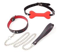 BDSM Bone Shape Bondage Mouth Gag and Leather Love Choker, Couple Practical Restraint Training Kit for Sexual Role-Playing -UKGC24Z (Red, B:Same and Cheaper)