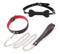 BDSM Bone Shape Bondage Mouth Gag and Leather Love Choker, Couple Practical Restraint Training Kit for Sexual Role-Playing -UKGC24Z (Black, B:Same and Cheaper)