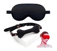 BDSM Bone Shape Mouth Gag and Imitation Silk Blindfold, Couple Practical Restraint Set for Sexual Role-Playing -UKGC13Z (Black, B:Same &Cheaper)