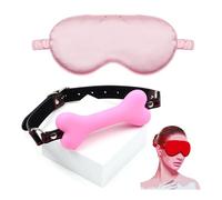 BDSM Bone Shape Mouth Gag and Imitation Silk Blindfold, Couple Practical Restraint Set for Sexual Role-Playing -UKGC13Z (Pink, B:Same &Cheaper)