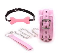 BDSM Bone Shape Mouth Gag and Leather Plush Restraint Choker, Couple Bondage Training Kit for Sexual Role-Playing -UKLC023Z (Pink, B:Same and Cheaper)