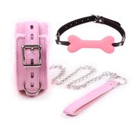 BDSM Bone Shape Mouth Gag and Leather Plush Restraint Choker, Couple Practical Bondage Training Kit for Sexual Role-Playing -UKGC23Z (Pink, B:Same and Cheaper)