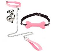 BDSM Bone Shape Restraint Mouth Gag and Leather Choker with Bell, Couple Bondage Training Kit for Sexual Role-Playing -UKLC026Z (Pink, B:Same and Cheaper)