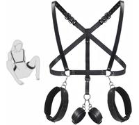 BDSM Breasts Bondage Restraints, Sexy Harness Nipple to Thighs Bondage Set, Sex Toys with Handcuffs Ankle Cuff Front Back Bondage Collection, Adults Sex Bondage Gear Kit for Couple