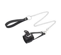 BDSM Chastity Belt Testicle Toys Leather Chastity Harness Strap CBT Male Cock Cage Penis Ring Adjustable Strap SM Sex Leash Bondage Rope Chain Restraint Gear Crusher Rooe for Men Couples Adult Toy