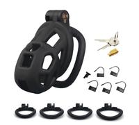 BDSM Chastity Cage for Men - Lightweight ABS Design with 4 Curved Rings, Discreet Locking Penis Cage for Long-Term Wear, Sissy Bondage Toy for Adult Play and Fetish Enthusiasts (Nano)
