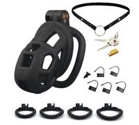 BDSM Chastity Cage for Men - Lightweight ABS Design with 4 Curved Rings, Discreet Locking Penis Cage for Long-Term Wear, Sissy Bondage Toy for Adult Play and Fetish Enthusiasts (Nano with Strap)