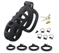 BDSM Chastity Cage for Men - Lightweight ABS Design with 4 Curved Rings, Discreet Locking Penis Cage for Long-Term Wear, Sissy Bondage Toy for Adult Play and Fetish Enthusiasts (Standard)
