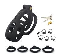 BDSM Chastity Cage for Men - Lightweight ABS Design with 4 Curved Rings, Discreet Locking Penis Cage for Long-Term Wear, Sissy Bondage Toy for Adult Play and Fetish Enthusiasts (Small)