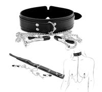 BDSM Collar Nipple Clamps Bondage - Soft Leather Bondage Collar and Adjustable Comfort Nipple Clamps Set for Men, Women,Couples Bedroom Bondage Sex Toys, Couples Play Non-Piercing Nipple Pleasure Gear