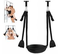 BDSM Door Sex Swing with Seat, Bondage Slave Leather Soft Plush Sex Slings with Adjustable Straps, Hanging Door Handcuffs Leg Restraints Spreader Adult Sex Toys for Couple, Holds up to 300lbs (Black)