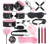 BDSM Kit Bondage Gear Restraints 16 Pcs Sex ToysforBall Gag Sex Whip Cuffs RopeHandcuffs Collar Blindfold Leash Candles Dice Anal Plug