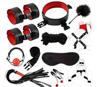 BDSM Kit Sex Bondage Restraints Adult Sex Toys,Upgrade Sex Restraints Set 11PCS Handcuffs Collar Ankle Cuff Blindfold Feather Tickler Gags Sex Rope Adult Games Couple Sex Toys for Women Men (Red)