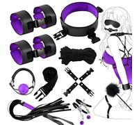 BDSM Kit Sex Bondage Restraints Adult Sex Toys,Upgrade Sex Restraints Set 11PCS Handcuffs Collar Ankle Cuff Blindfold Feather Tickler Gags Sex Rope Adult Games Couple Sex Toys for Women Men (Violet)