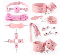 BDSM Kit Sex Bondage Restraints Toys, 10 PCS Bondage Set Sex Toys with Adjustable Ankle, Thigh Sex Cuffs Handcuffs, Leather Material BDSM Toys Restraints Sex Things for Couples Black (Pink)