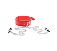 BDSM Leather Choker Collar with Nipple Breast Clamp Clip Chain Couple Slaves Adult Sex Toys Style for Couples Games Red One Size