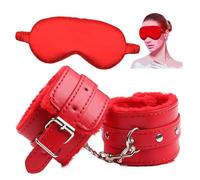 BDSM Leather Plush Handcuffs and Imitation Silk Blindfold, Practical Restraint Set for Adult Sexual Role-Playing -UKGC14Z (Red, B:Same &Cheaper)