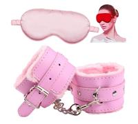 BDSM Leather Plush Handcuffs and Imitation Silk Blindfold, Practical Restraint Set for Adult Sexual Role-Playing -UKGC14Z (Pink, B:Same &Cheaper)