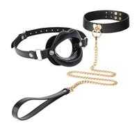 BDSM Lip-Shaped Restraint Mouth Gag and Comfortable Leather Choker, Couple Bondage Training Kit for Sexual Role-Playing -UKLC029Z (Black, B:Same and Cheaper)