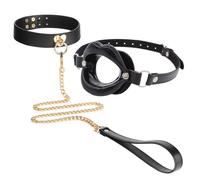BDSM Lip-Shaped Restraint Mouth Gag and Comfortable Leather Choker, Couple Practical Bondage Training Kit for Sexual Role-Playing -UKGC29Z (Black, B:Same and Cheaper)