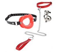 BDSM Lip-Shaped Restraint Mouth Gag and Leather Choker with Bell, Couple Bondage Training Kit for Sexual Role-Playing -UKLC030Z (Red, B:Same and Cheaper)