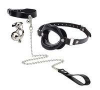 BDSM Lip-Shaped Restraint Mouth Gag and Leather Choker with Bell, Couple Practical Bondage Training Kit for Sexual Role-Playing -UKGC30Z (Black, B:Same and Cheaper)