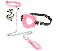 BDSM Lip-Shaped Restraint Mouth Gag and Leather Choker with Bell, Couple Practical Bondage Training Kit for Sexual Role-Playing -UKGC30Z (Pink, B:Same and Cheaper)