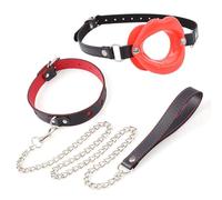 BDSM Lip-Shaped Restraint Mouth Gag and Leather Love Choker, Couple Bondage Training Kit for Sexual Role-Playing -UKLC028Z (Red, B:Same and Cheaper)