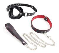 BDSM Lip-Shaped Restraint Mouth Gag and Leather Love Choker, Couple Practical Bondage Training Kit for Sexual Role-Playing -UKGC28Z (Black, B:Same and Cheaper)