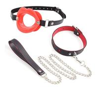 BDSM Lip-Shaped Restraint Mouth Gag and Leather Love Choker, Couple Practical Bondage Training Kit for Sexual Role-Playing -UKGC28Z (Red, B:Same and Cheaper)
