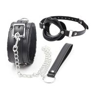 BDSM Lip-Shaped Restraint Mouth Gag and Leather Plush Choker, Couple Practical Bondage Training Kit for Sexual Role-Playing -UKGC27Z (Black, B:Same and Cheaper)